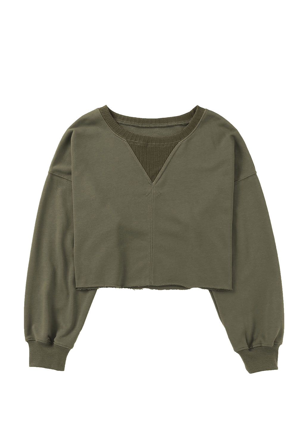 Green Casual Drop Shoulder Cropped Sweatshirt