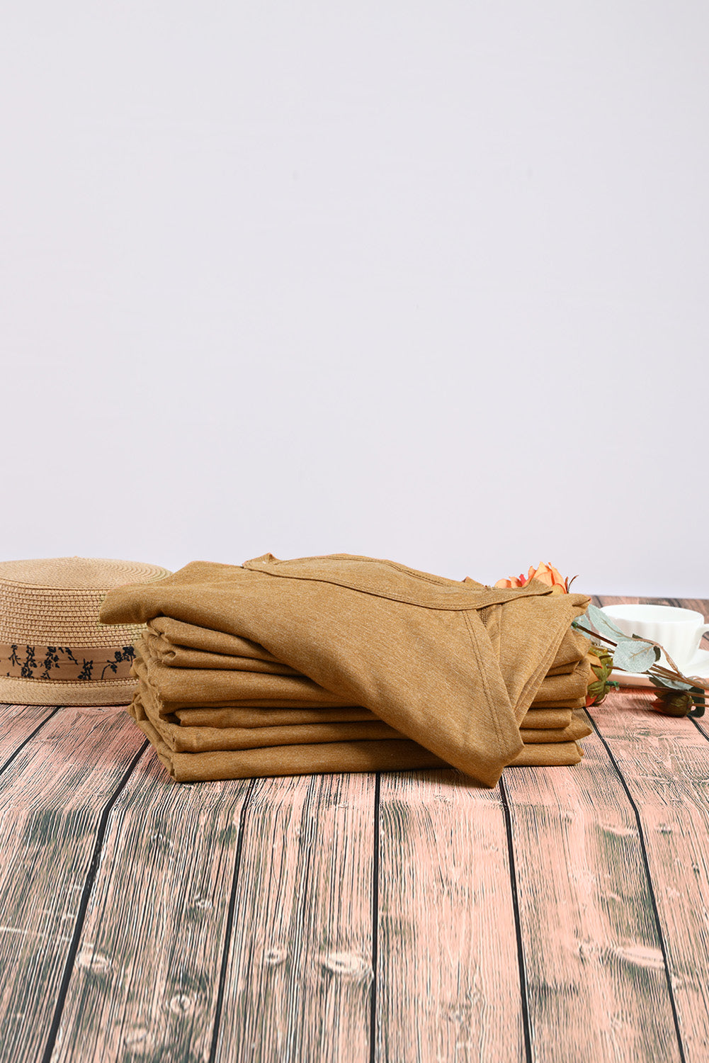 Brown Solid Color Crew Neck Tank Top