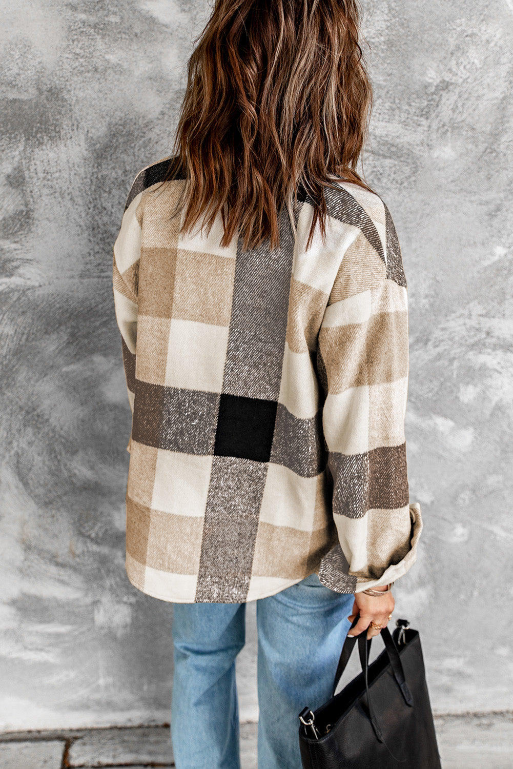 Plaid Color Block Buttoned Pocket Long Sleeve Shacket