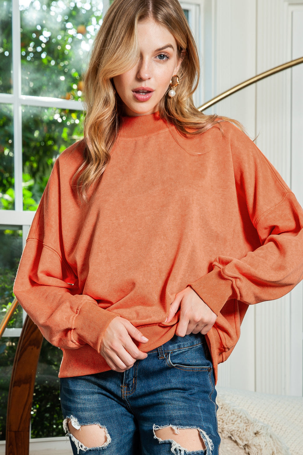 Brown Drop Shoulder Crew Neck Pullover Sweatshirt