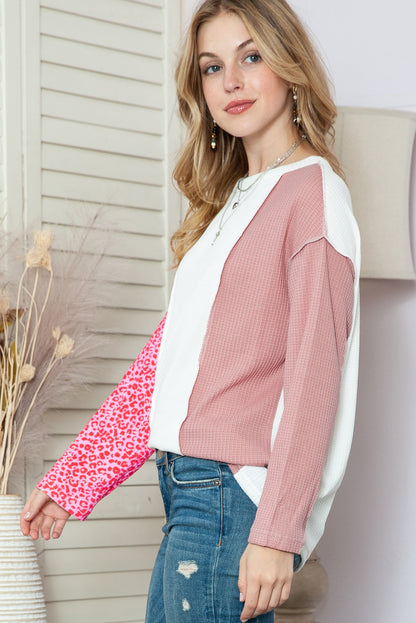 Pink & White Leopard Print Knit Top