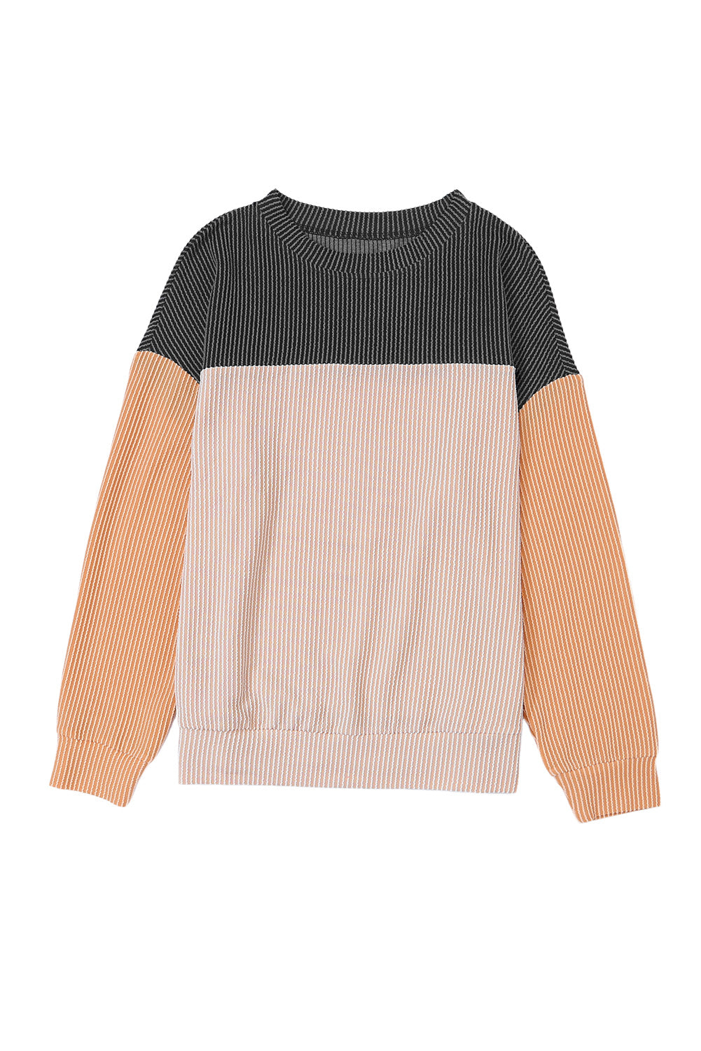 Black Color Block Corduroy Long Sleeve Top