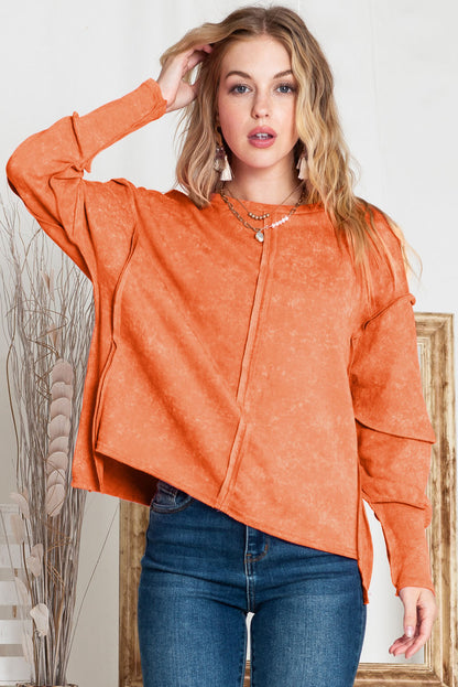 Rose Patchwork Long Sleeve Distress Pullover Sweatshirt