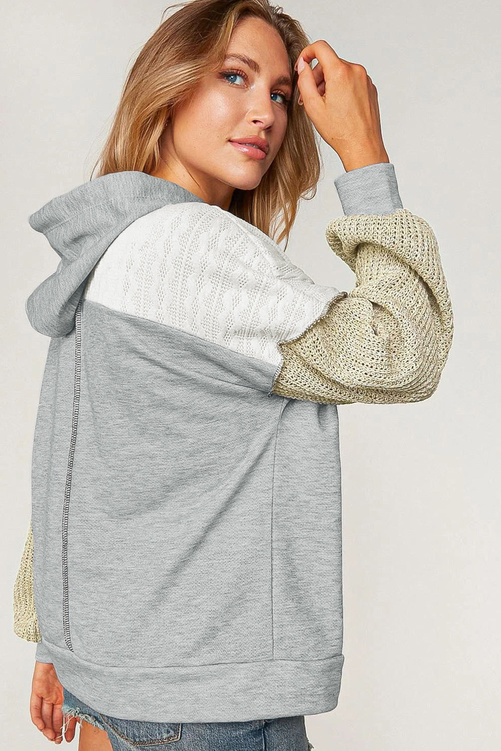 Grey Color Block Exposed Seam Hoodie