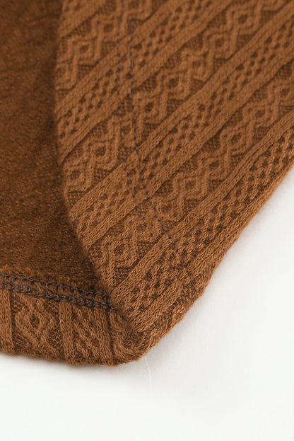 Brown Solid Color Textured Pullover Casual Top