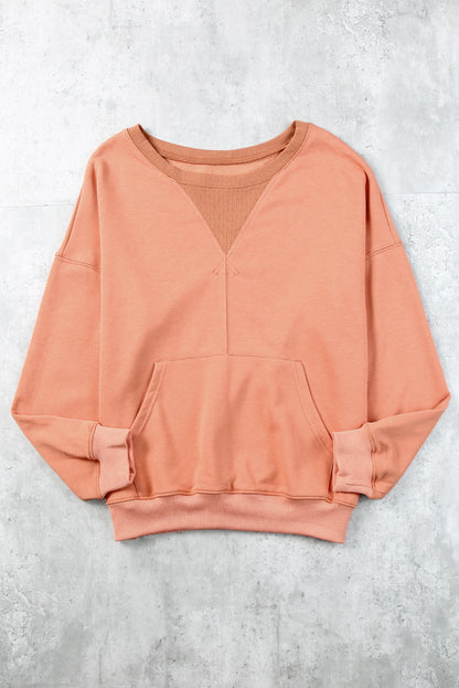 Apricot Basic Kangaroo Pocket Pullover Sweatshirt