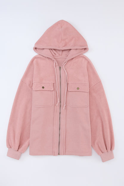 Pink Bishop Sleeve Zip Up Hoodie Jacket with Flap Pockets