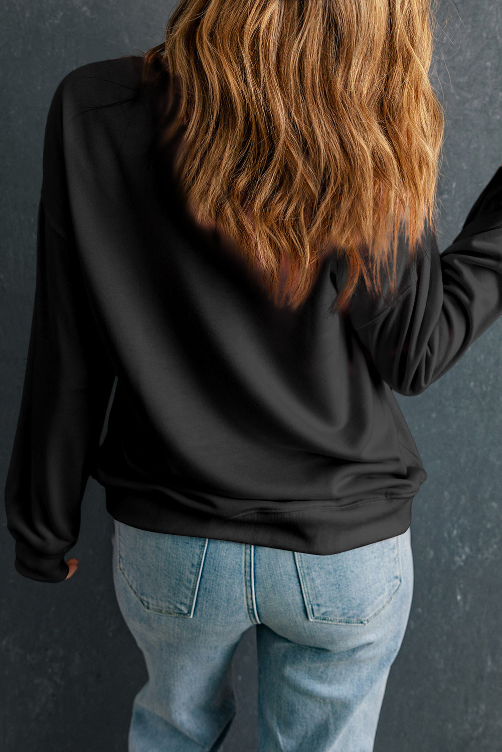 Black LUCKY Chenille Graphic Pullover Sweatshirt