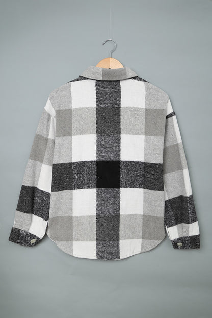 Plaid Color Block Buttoned Pocket Long Sleeve Shacket