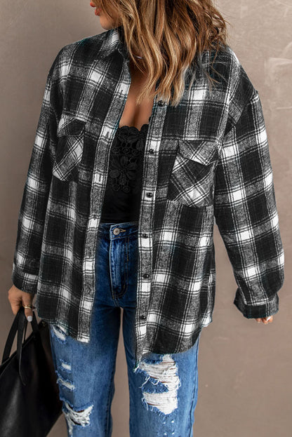 Brown Button Up Collared Plaid Shacket