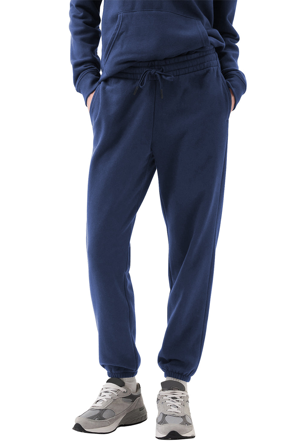 Navy Blue Plain Fleece Lined Drawstring Waist Joggers