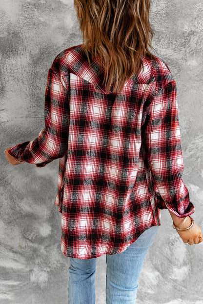 Brown Button Up Collared Plaid Shacket