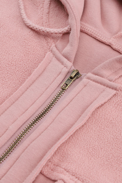 Pink Bishop Sleeve Zip Up Hoodie Jacket with Flap Pockets