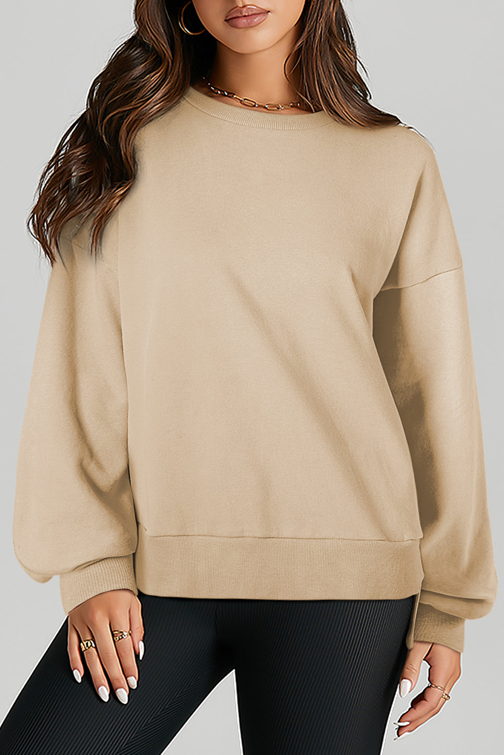 Bonbon Solid O Neck High Low Hem Pullover Sweatshirt