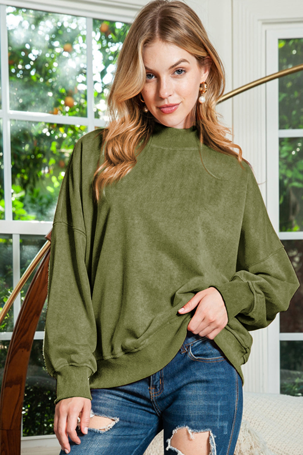 Brown Drop Shoulder Crew Neck Pullover Sweatshirt