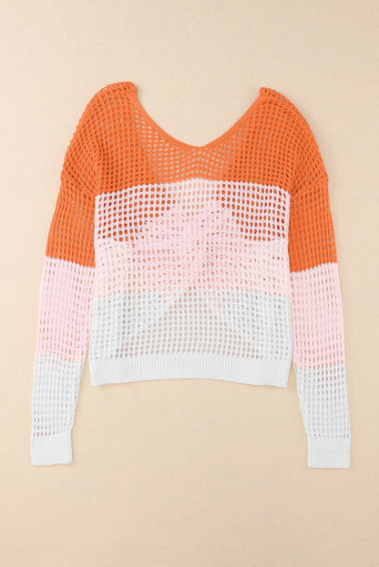 Multicolor Eyelet Twisted Back Knit Top