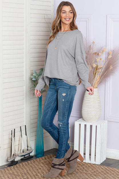 Grey Waffle Knit Backless Drop Shoulder Top