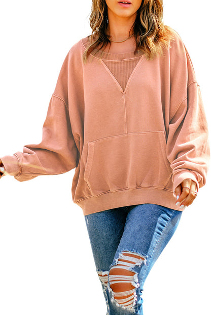 Apricot Basic Kangaroo Pocket Pullover Sweatshirt