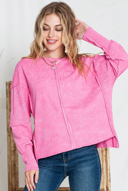 Rose Patchwork Long Sleeve Distress Pullover Sweatshirt