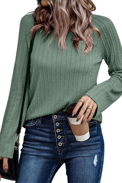 Black Ribbed Round Neck Knit Long Sleeve Top