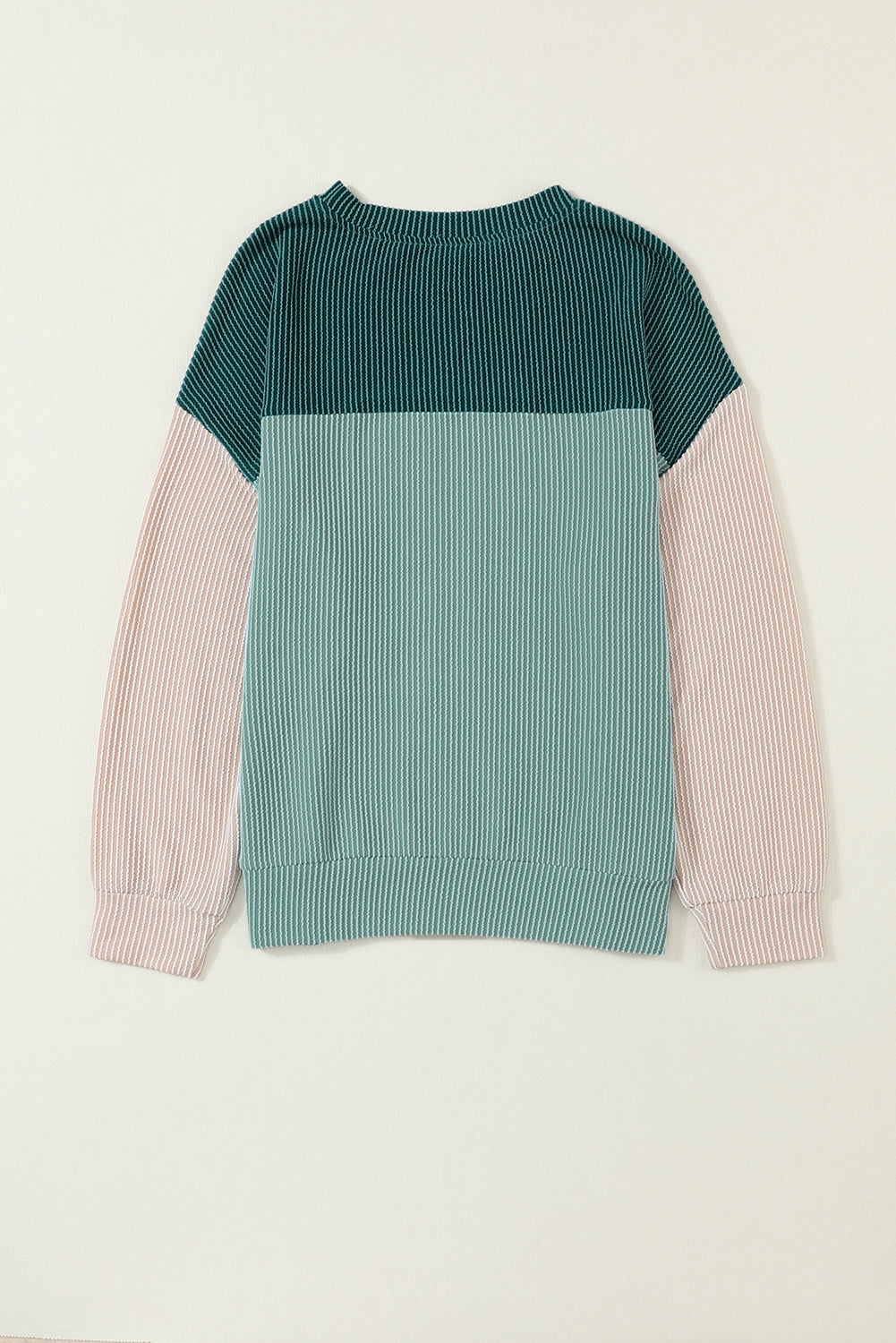 Black Color Block Corduroy Long Sleeve Top