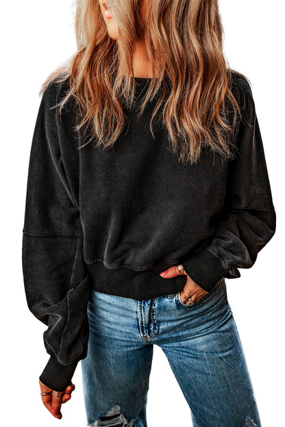 Black Casual One Strap V-shape Open Back Sweatshirt