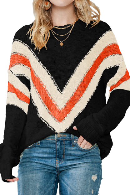 Chevron Striped Drop Shoulder Sweater