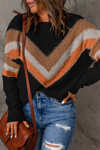 Chevron Striped Drop Shoulder Sweater