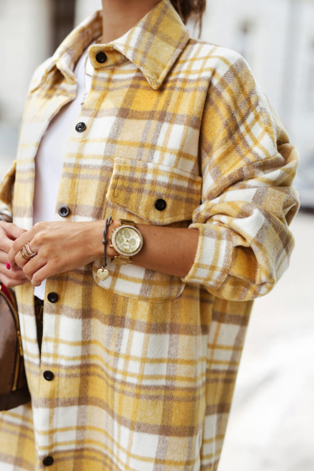 Red Plaid Flap Pocket Long Sleeve Oversized Shacket