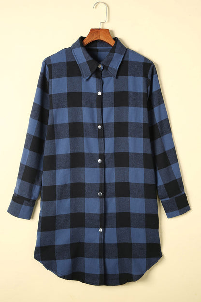 Brown & Black Plaid Collared Botton Down Long Shirt Shacket