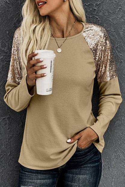 Black and Gold Sequin Raglan Sleeve Pullover