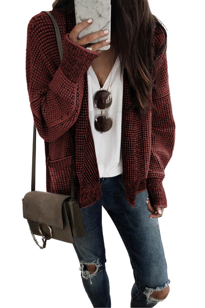 Apricot Chunky Waffle Knit Oversized Collar Cardigan