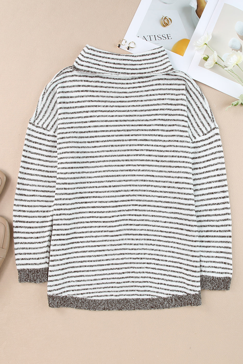 Gray Striped Turtleneck Oversized Sweater