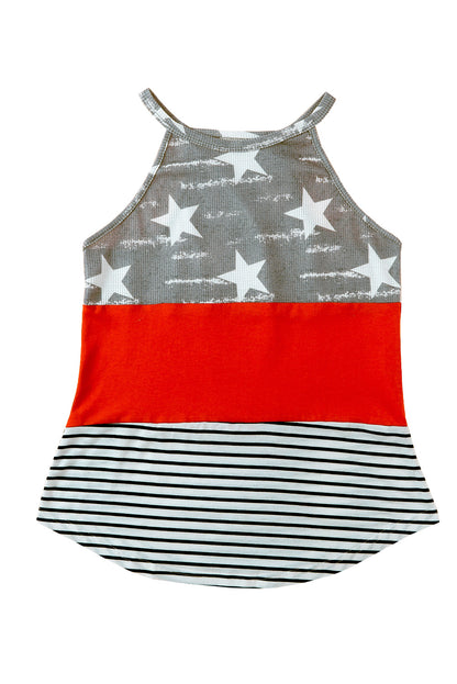 Multicolor American Flag Print Casual Tank Top