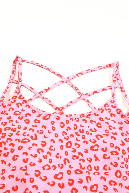 Leopard Strappy Back Detail Loose Tank Top