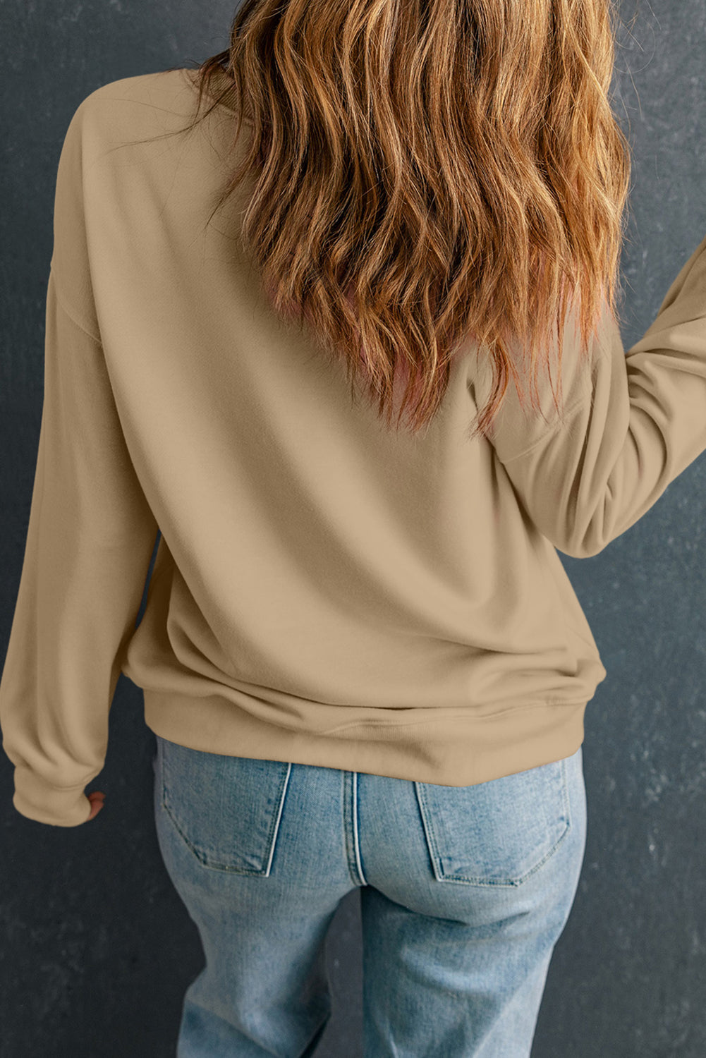 Khaki THANKS giving Leave Printed Drop Shoulder Sweatshirt