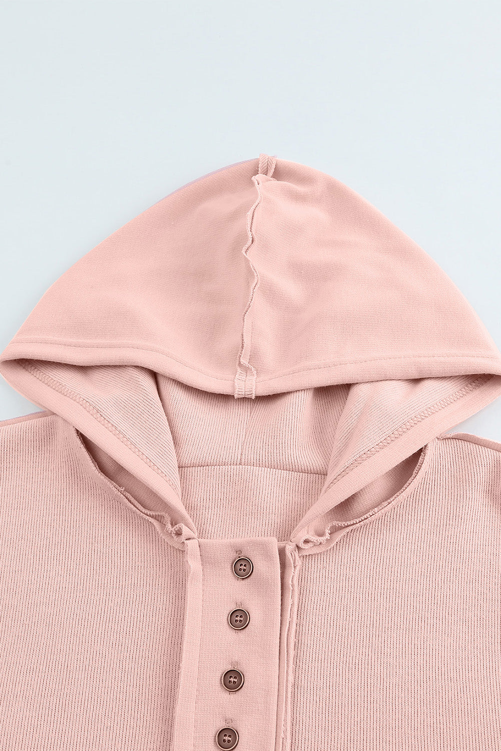 Pink Casual Button Patchwork Trim Hoodie