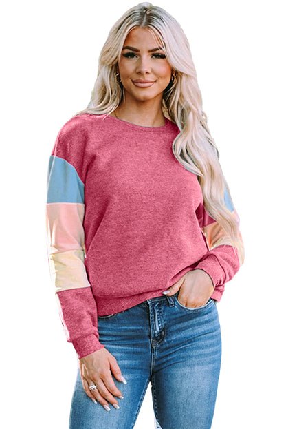 Grey Casual Color Block Drop Sleeve Sweatshirt