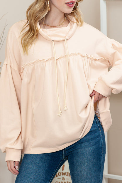 Beige Oversized Cowl Neck Pullover