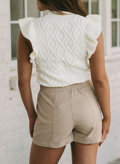 White Casual Ruffled Textured Knitted Sweater Vest