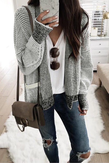 Apricot Chunky Waffle Knit Oversized Collar Cardigan