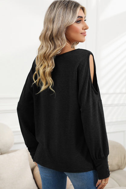 Green Boat Neck Asymmetric Cutout Long Sleeve Top