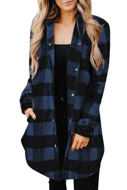 Brown & Black Plaid Collared Botton Down Long Shirt Shacket