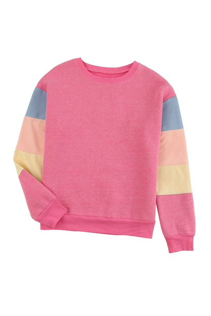 Grey Casual Color Block Drop Sleeve Sweatshirt