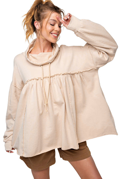 Beige Oversized Cowl Neck Pullover