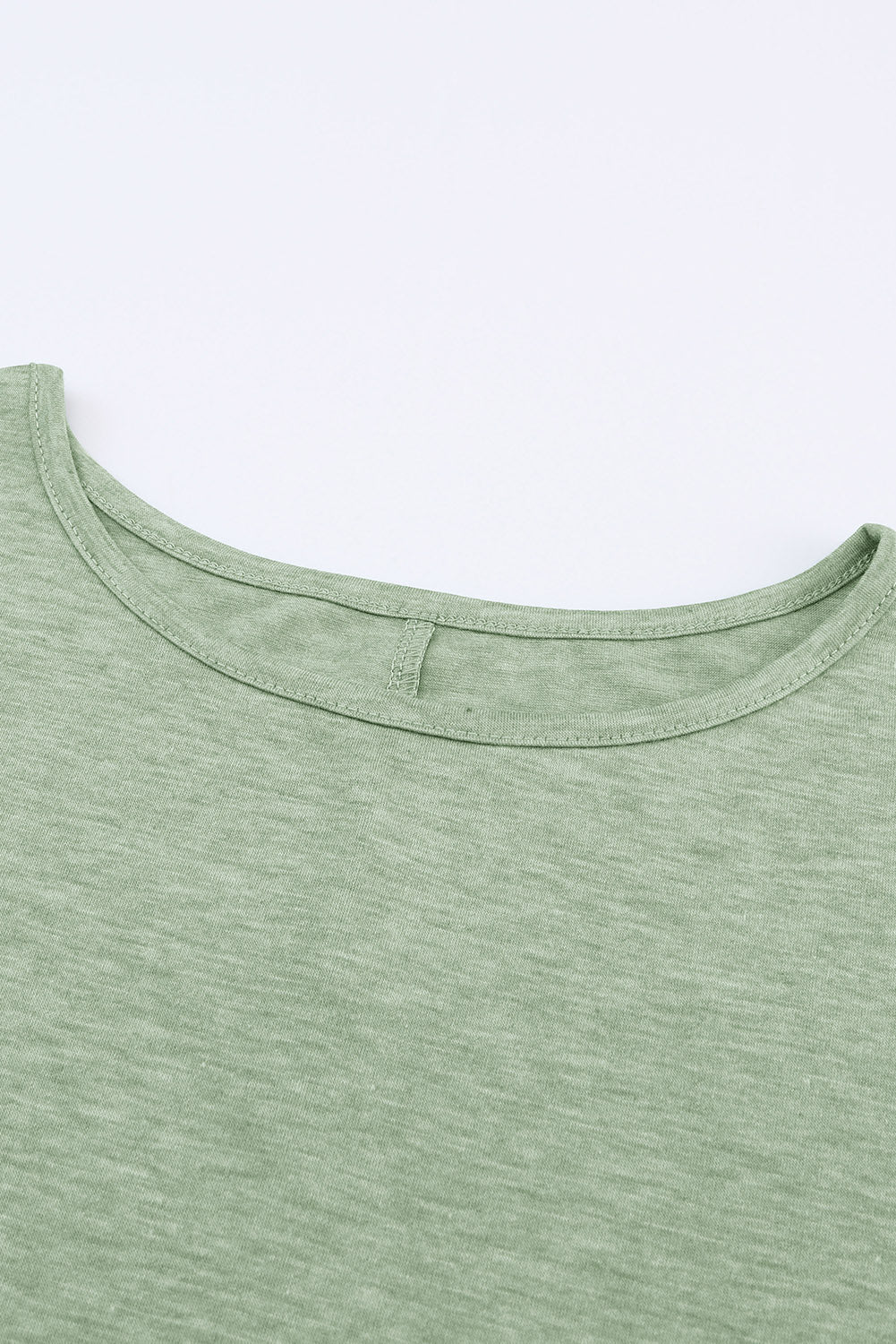 Green Plain Smocked Sleeve Casual Loose T Shirt