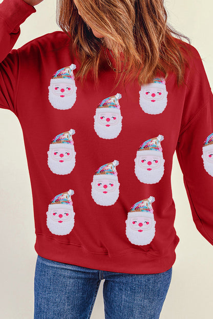 Black Christmas Santa Clause Patterned Graphic Sweatshirt