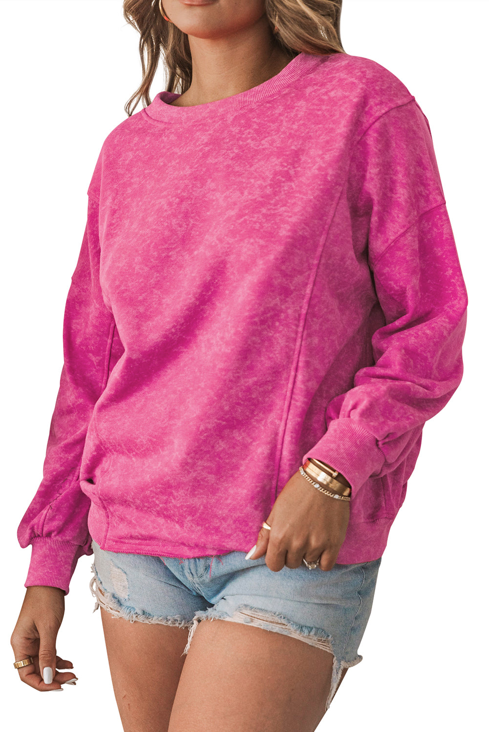 Rosy Distressed Casual Loose Pullover Sweatshirt