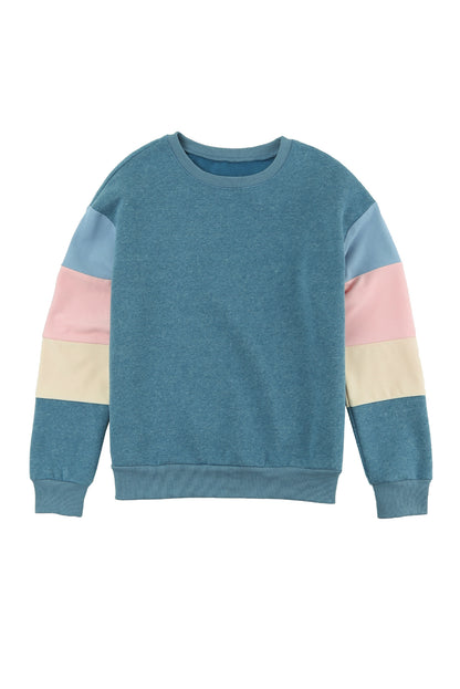 Grey Casual Color Block Drop Sleeve Sweatshirt