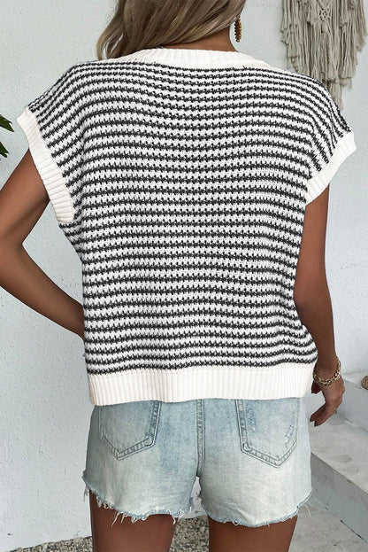 Black Stripe Contrast Trim Knit Dolman Top